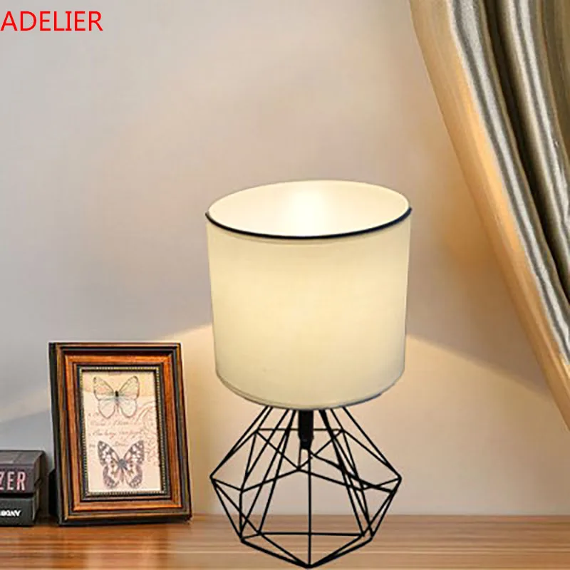 

Iron base table lamp cloth lampshade E27 light fixture for living room bedroom bedside reading Desk lamp