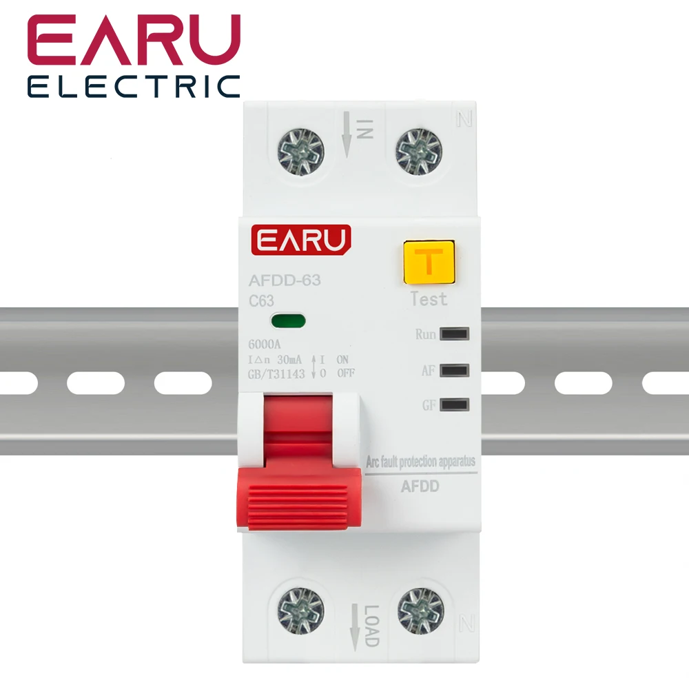 2P AFDD-63 AFCI Arc Fault Protector Device RCBO Circuit Breaker Interrupted Overload Earth Leakage Short Circuit  Protection