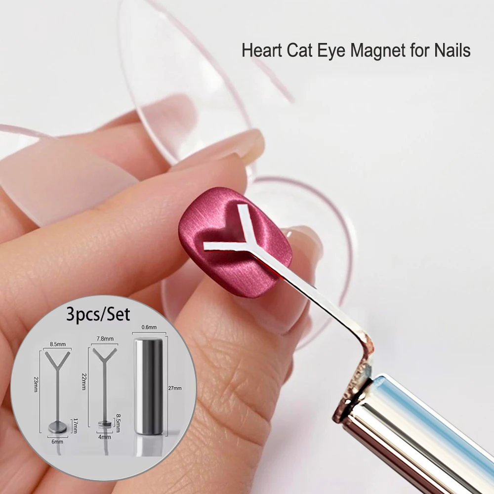 3pcs Y-shape+round Magnet Stick Set Heart-shaped Cat Eye Nail Magnet For Gel Polish Magnet Creating Heart On Nail Manicure Tools