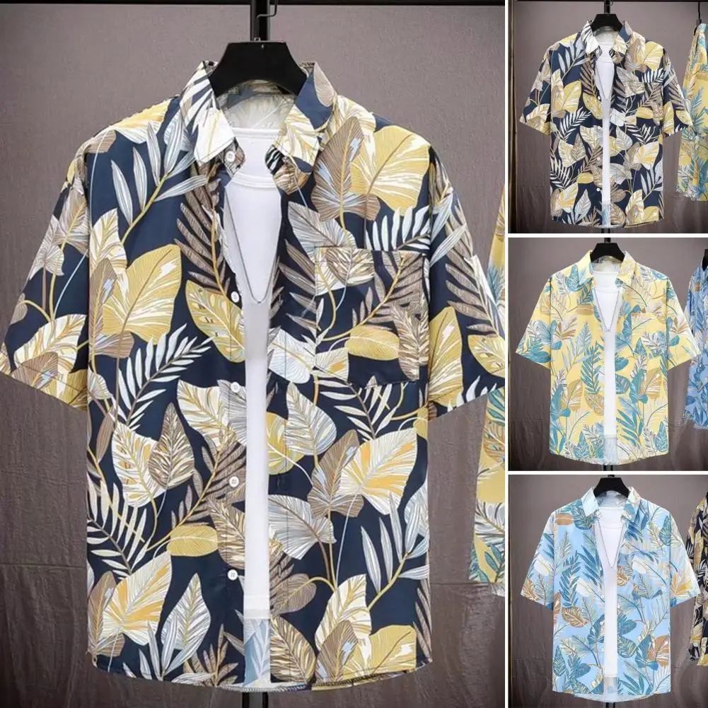 

Men Street Fashion Summer Daily Shirt Hawaiian Cartoon Print Casual Loose Shirts Short Sleeve Beach Loose Tops