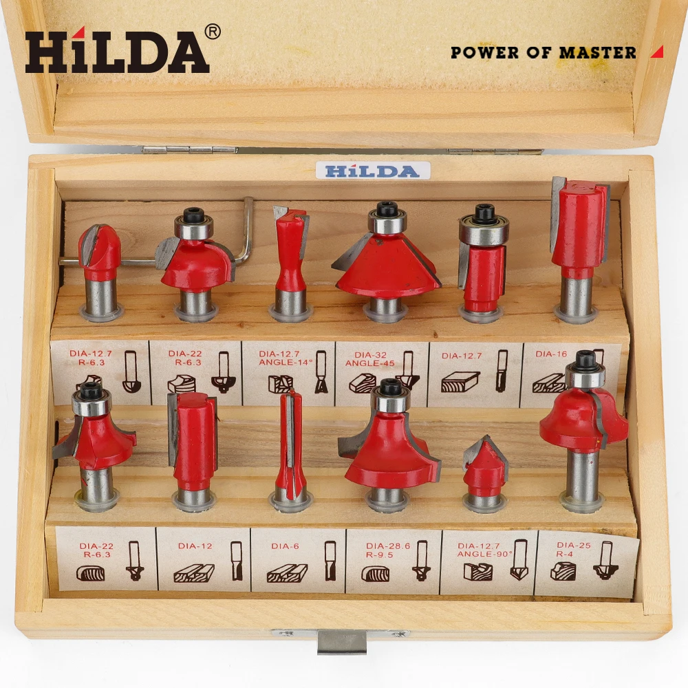 هيلدا قاطعة المطحنة 12 قطعة لجهاز توجيه الخشب النجارة الكهربائية المتقلب الخشب طحن النقش الشق آلة التشذيب 1/4 #4