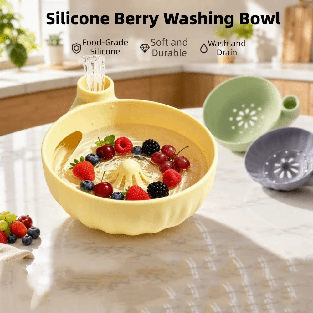 Silicone Berry Washing Bowl Automatic Vortex Quick Drain Berry Rinse Basin Self Spinning Large Capacity Fruit Cleaner Home