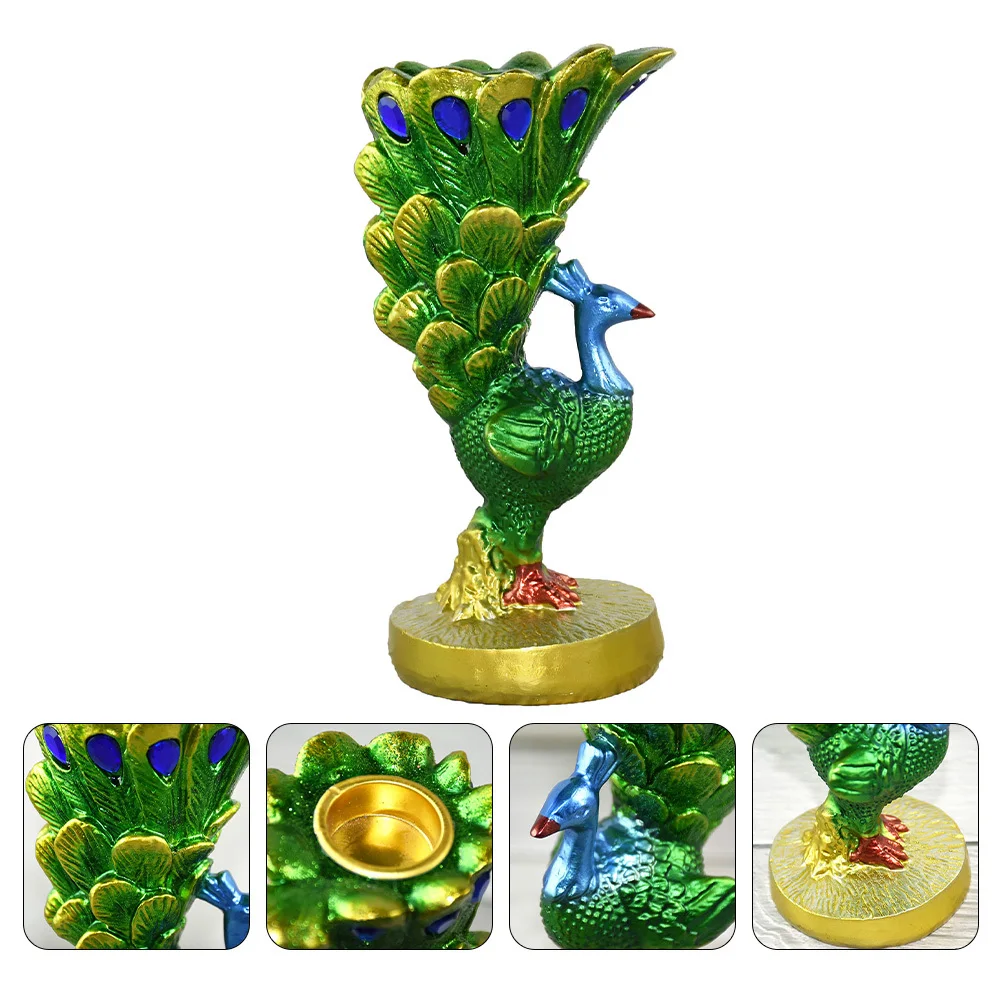 

1Pcs Simulation Peacock Candleholder Green Resin Artware Creative Candlestick Decor for Home Desktop Kitchen Living Room