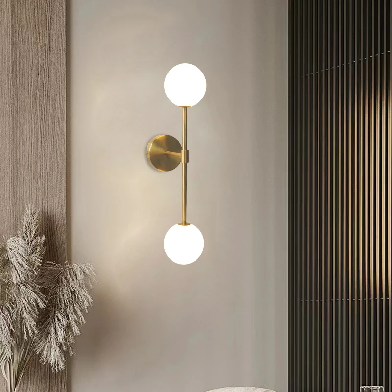 

Modern Led Wall Lamp Golden Wall Lights With Milky Glass Round Ball Bedside Wall Lights Double G4 Bulbs Wall Sconce