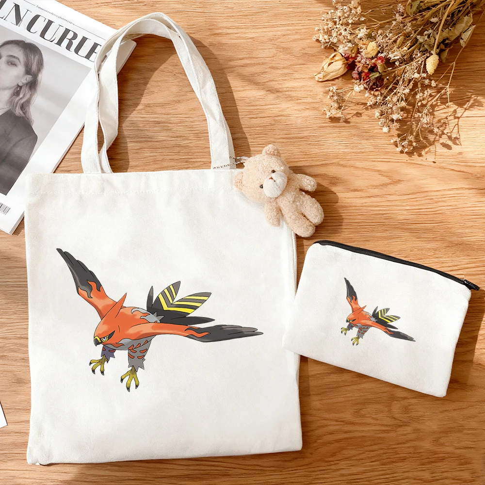 Conjunto de 3 Bolsas de Lona Pokémon Kawaii (Talonflame, Yveltal, Articuno, Zekrom) com Grande Capacidade e Estampa Personalizada, Bolsa de Ombro para Estudantes