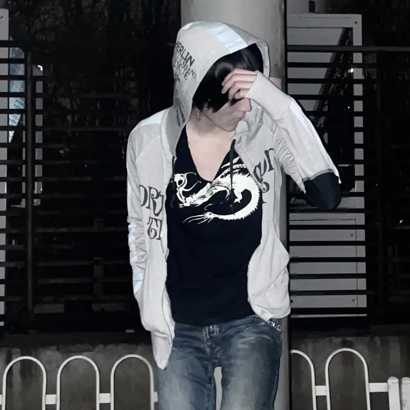 Men's Dark Punk Waste Land Sweatshirt Dragon Pattern Zipper Jacket Visual Culture Subculture