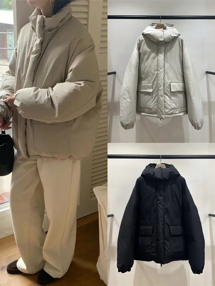East Gate coupe ample à capuche vers le bas Jaet femmes Thiened chaud pain Sle manteau Long Sve fermeture à glissière mi-longue