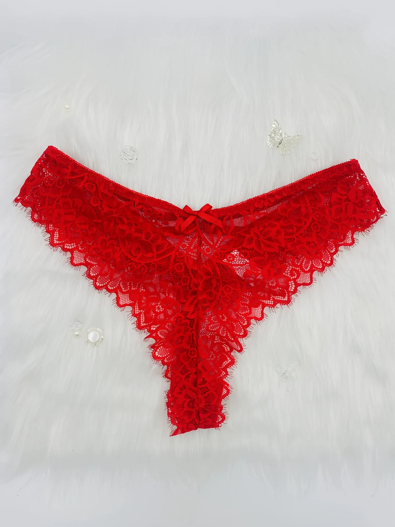 

Sensual Glamour Healthy Women's Full Lace Featuring Diamond Ring Bow Jewelry Thong Panties (1pc)