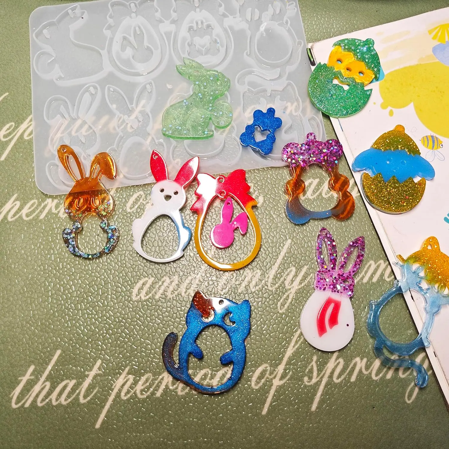 DIY Animal Easter Egg Earring Silicone Mold White Rabbit Cat Pendant Tagging Keychain Necklace Resin Epoxy Mold Jewelry Handmade