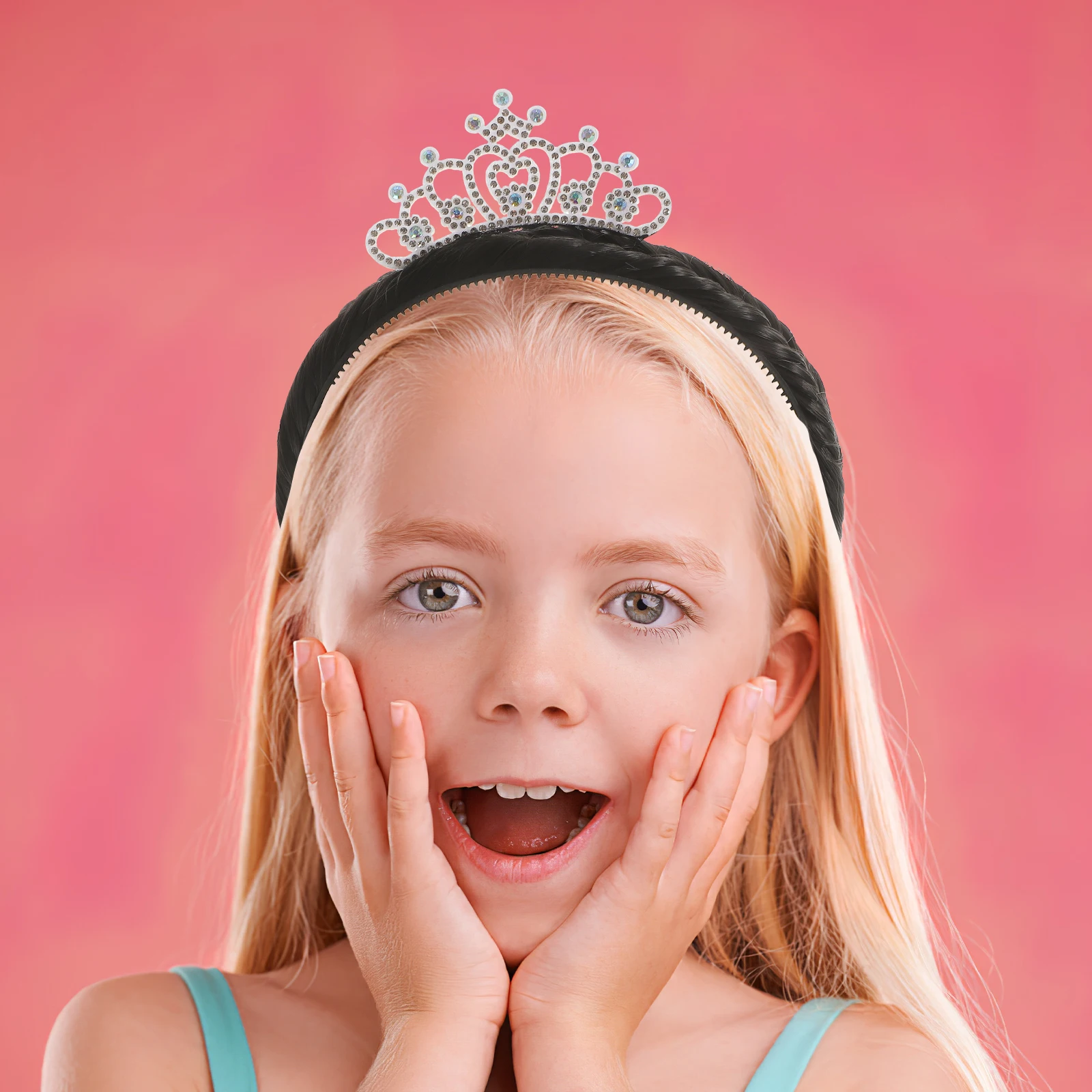 

2Pcs Children Party Headdress Headb Comfortable Rhinestone Hairb for Party New Year Photo Props Salon Decor Silver