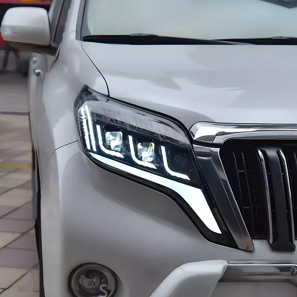

Автомобильные передние фонари для Toyota Prado 2014-2017, светодиодные автомобильные фары в сборе, обновленные три линзы проектора, аксессуары Plug and Play