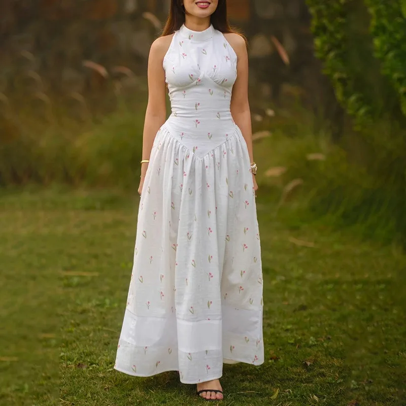 

Talenza Fashion Printed Long Dress Women's Elegant Sleeveless Slim Contrast Printed Dress Luxury Summer New Women's Casual Dress