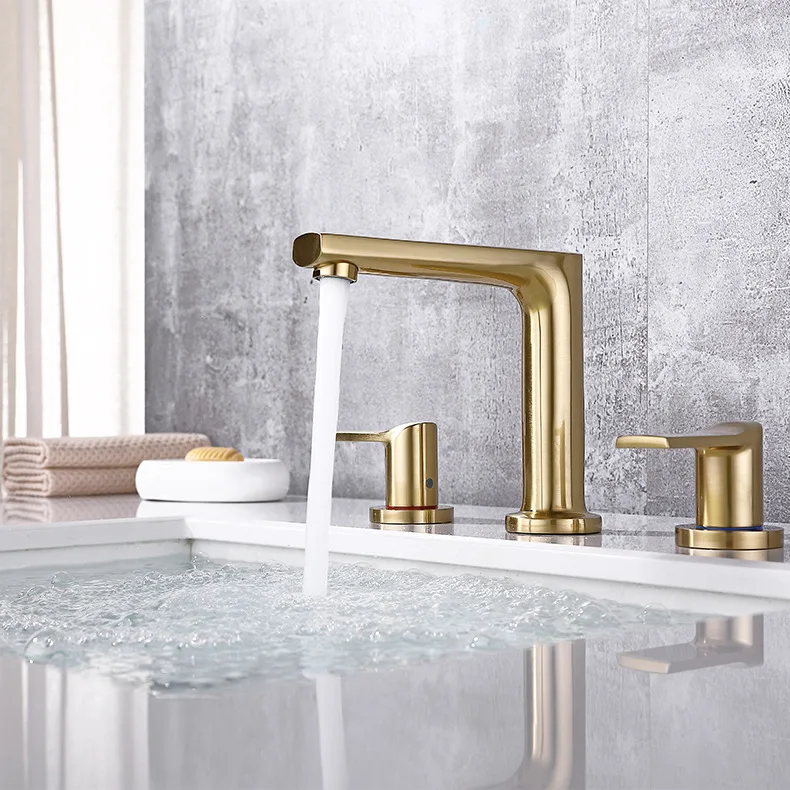 Luxury Brass Three Holes Two Handles Bathroom sink faucet Good Quality Copper Basin Mixer Tap Popular Design Artistic Faucet