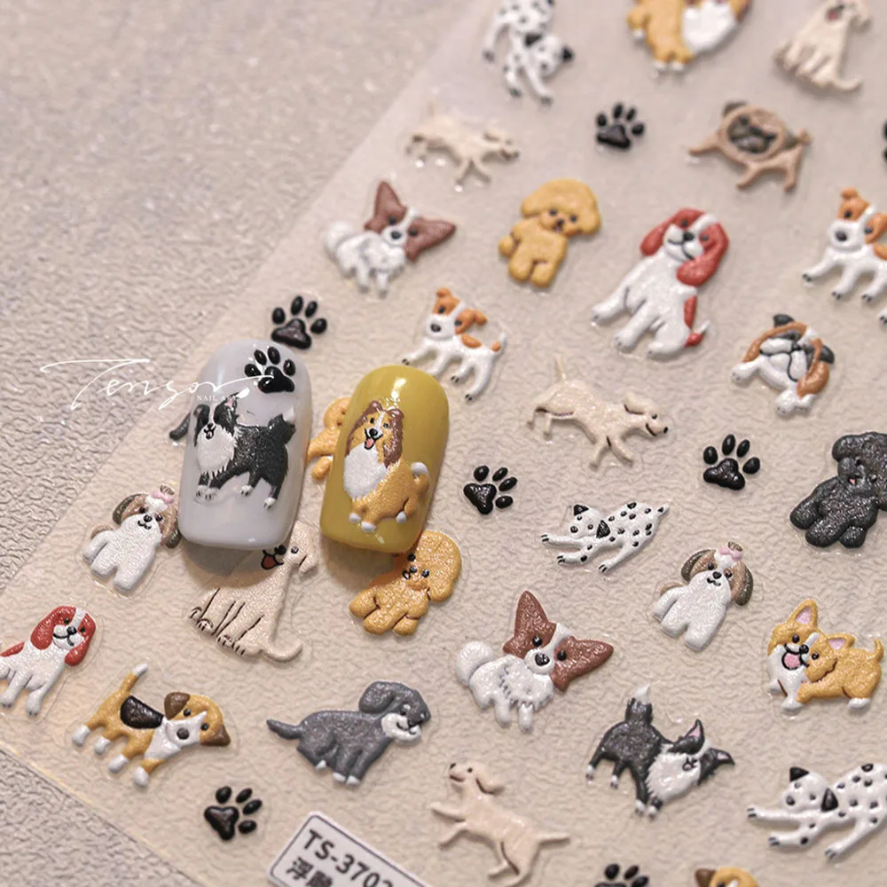 5d niedlichen Cartoon Hund Nail Art Aufkleber Abziehbilder selbst klebende Schieber 5d geprägte Nagel aufkleber schöne Hund Maniküre Design liefert – Detail 5