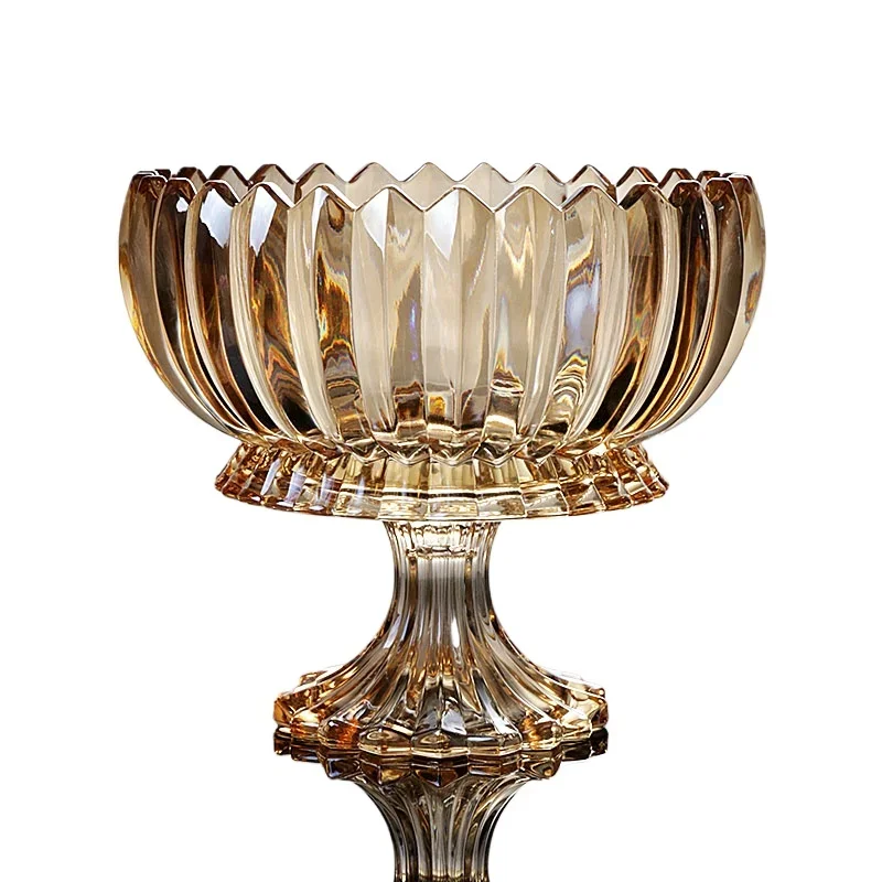 

European light luxury ins home high-end crystal glass tall fruit plate