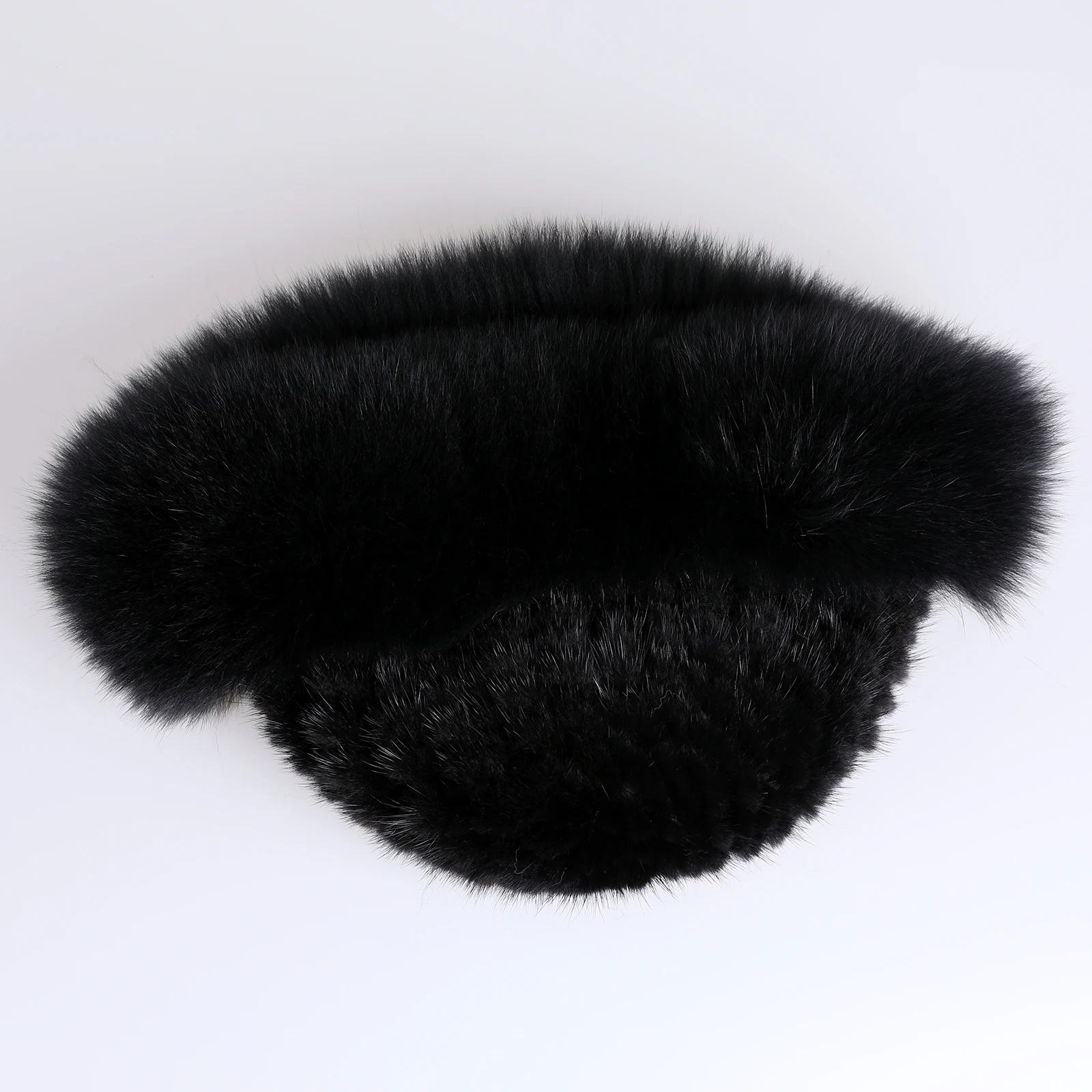 Frauen Winter warm echte Premuim Nerz Fell gestrickt Eimer Hut pelzigen Echtpelz Kappen Big Fox Pelz besatz Krempe verstellbar – Detail 8