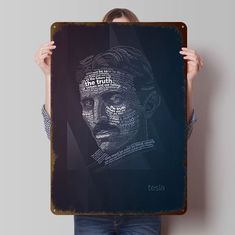 Tesla Typography Tinplate Posters Customizable Wall Art Retro Vintage Metal Signs for Home Room Garage Decoration Gaming Garden