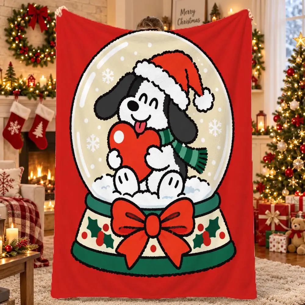 Cute Christmas Puppy Throw Flannel Pet Blanket Cover Warm Soft Multifunctional Throw Universal  Bedsqread Holiday Gifts