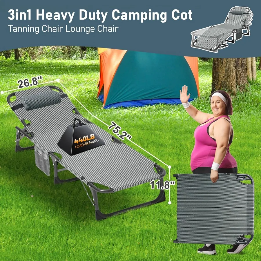 سرير تخييم للبالغين سرير قابل للتعديل عالي التحمل للنوم بطبقة مزدوجة قابلة للتعديل 1200D مع حقيبة حمل مرتبة للمنزل