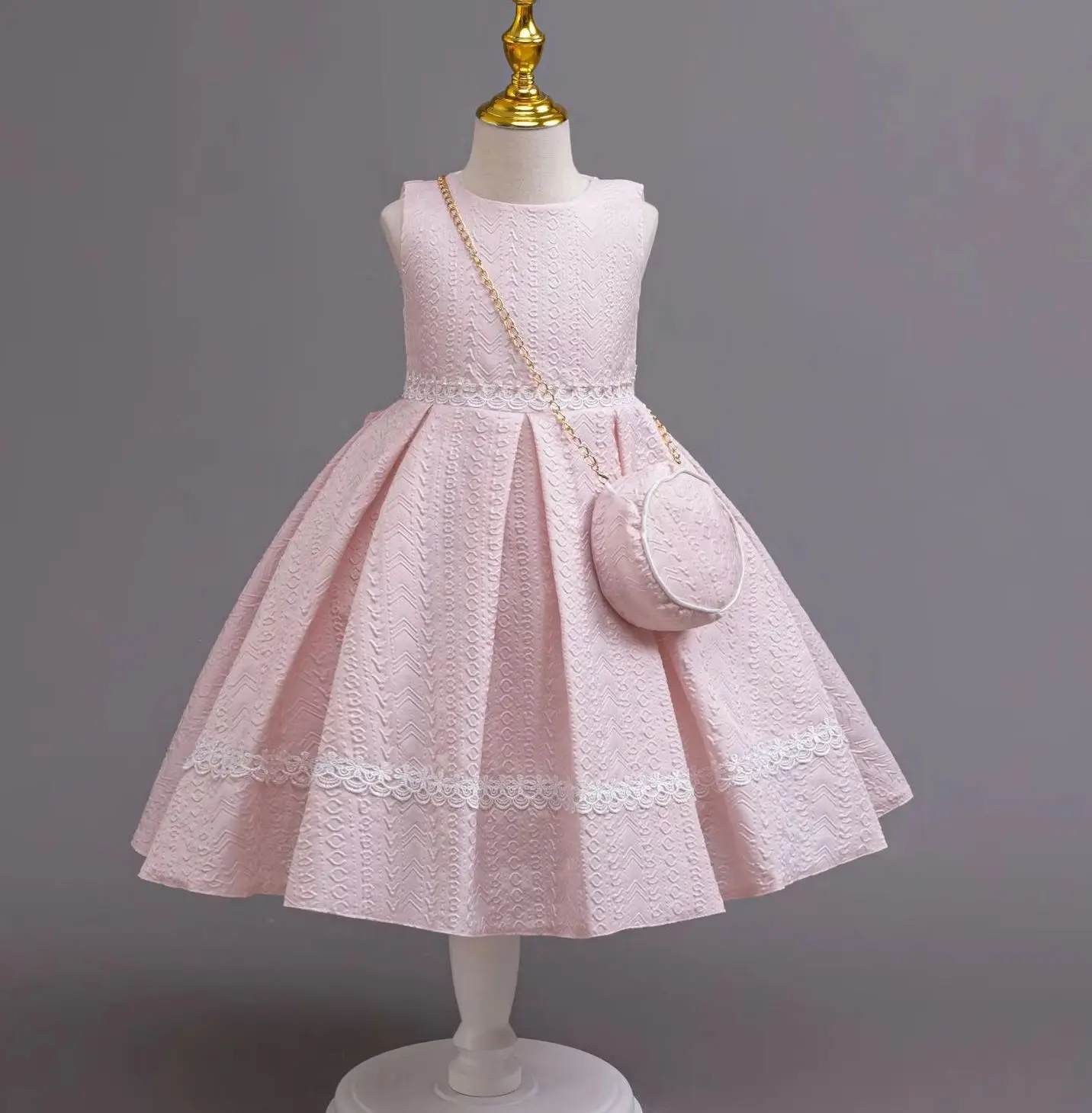 Girls Party Dresses with Elegant Bag Girl Holiday Dress 3 PC Set Long Sleeve Kids' Clothes 3 to 8 Years