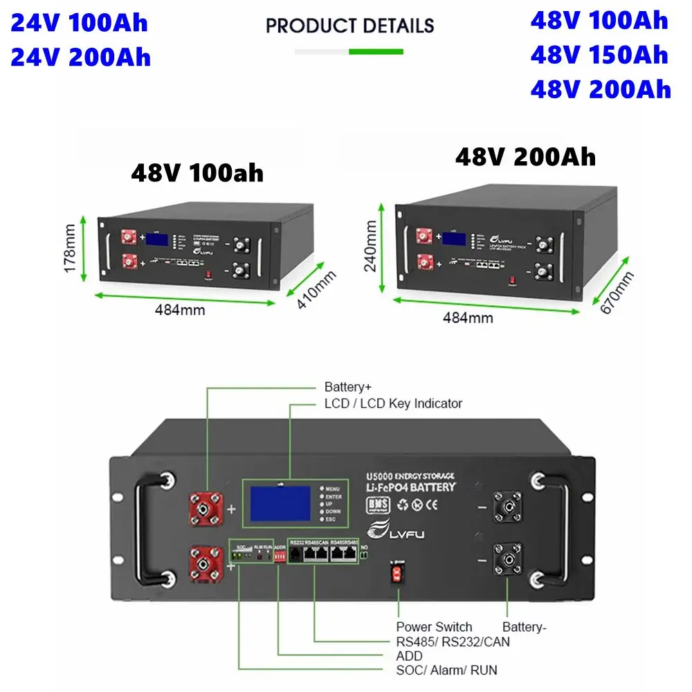 HS 48V 24V 80Ah 100AH 120A 150Ah 200Ah lifepo4 lithium batterry bluetooth wall mounted with charger for solar system inverter