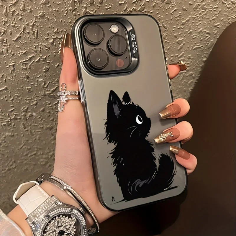 

Black cat pattern phone case for iPhone 16 15 14 13 12 11 Pro/ Max/Plus shock-proof rear cover anti-fingerprint