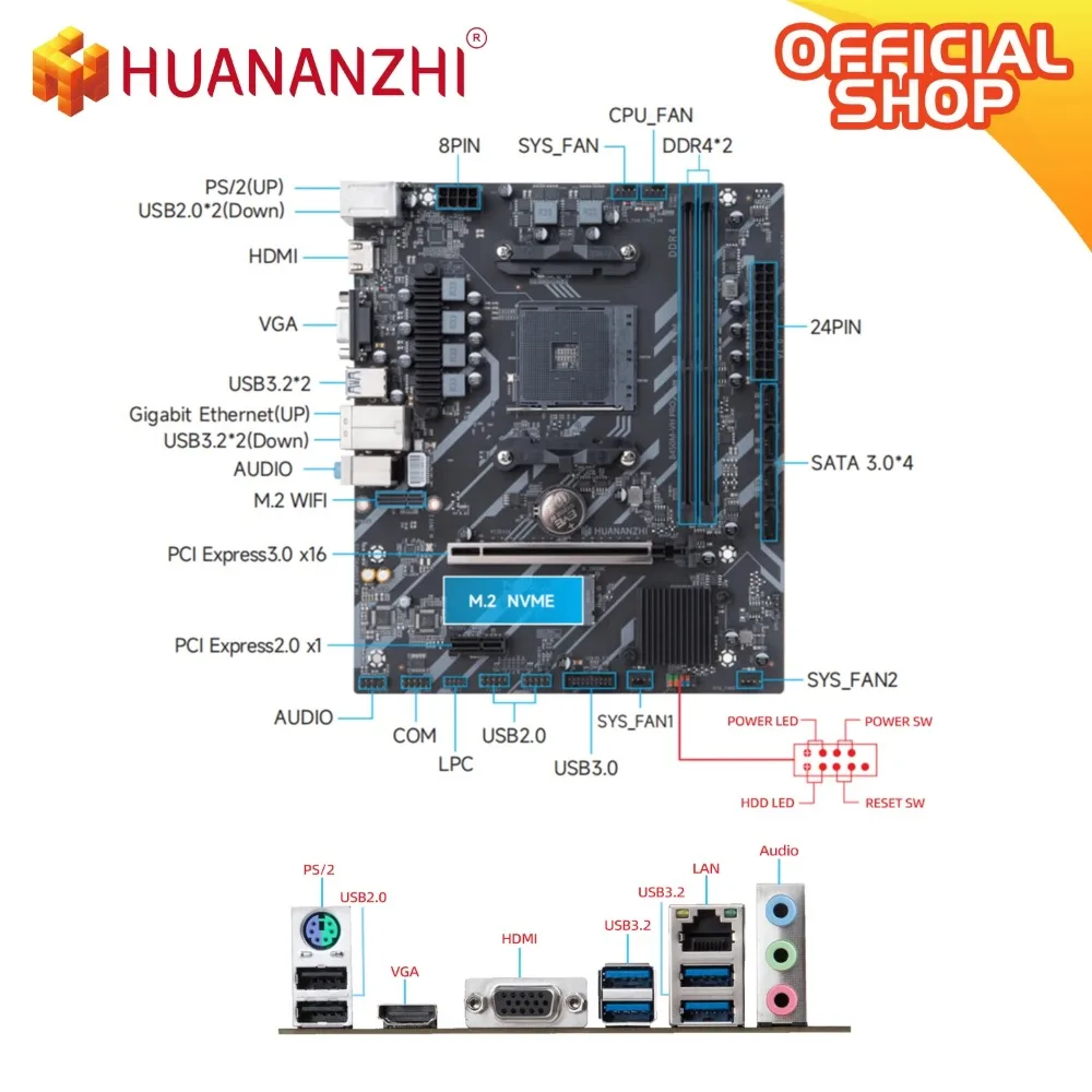 HUANANZHI AMD B450M VH pro لوحة أم للألعاب USB3.0 M.2 NVMe SATA3 تدعم Ryzen 5500 5600 5600G CPU لوحة أم للألعاب