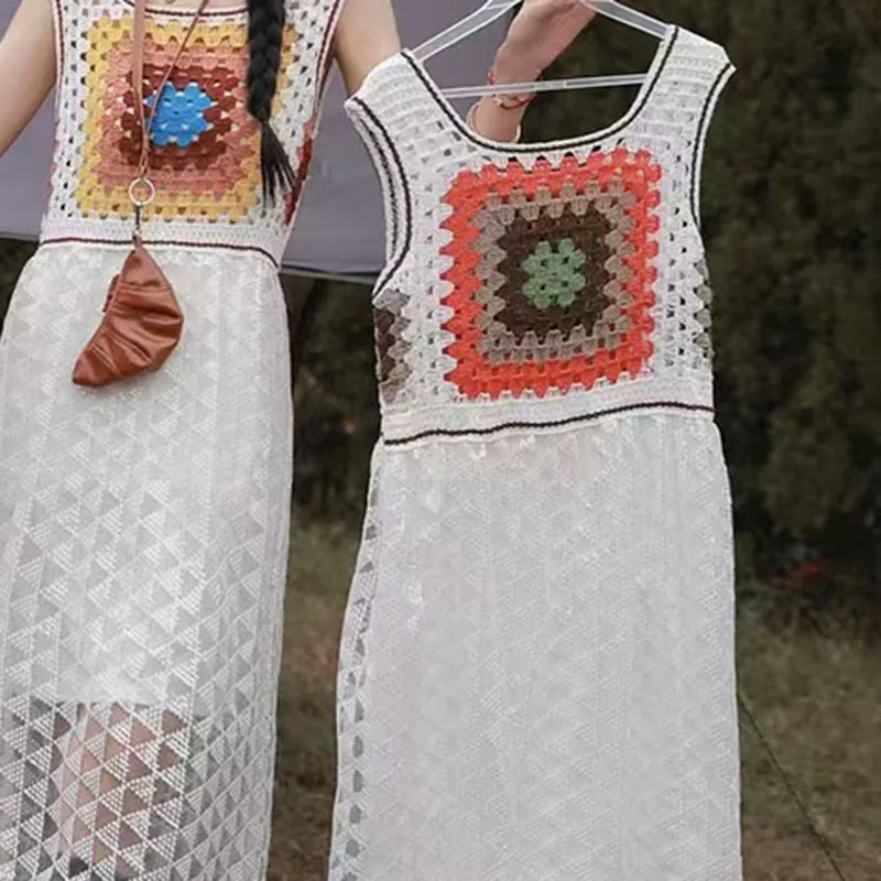 Boring Honey – robe débardeur rétro brodée à col carré, Patchwork, Design Unique et élégant à lacets pour femmes à la mode, printemps