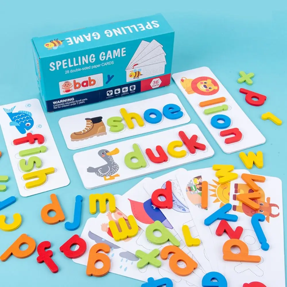 

26 English Letters Wooden Word Spelling Game Pattern Double-Sided Matching Letters Game Blocks IQ Game Cognitive Educational