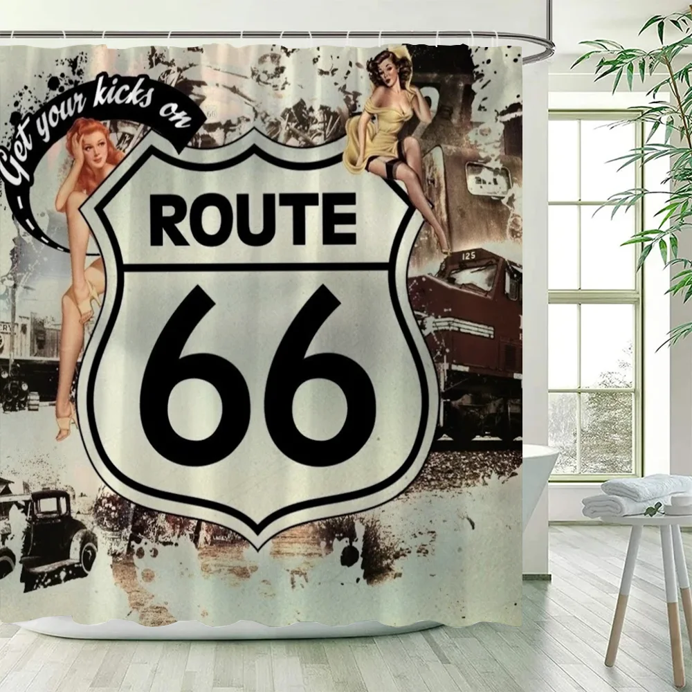 Highway Route 66 Bathroom Curtains Bath Curtain Shower Folding Partition Accessories Bedrooms Things The Sets Full Set Luxury