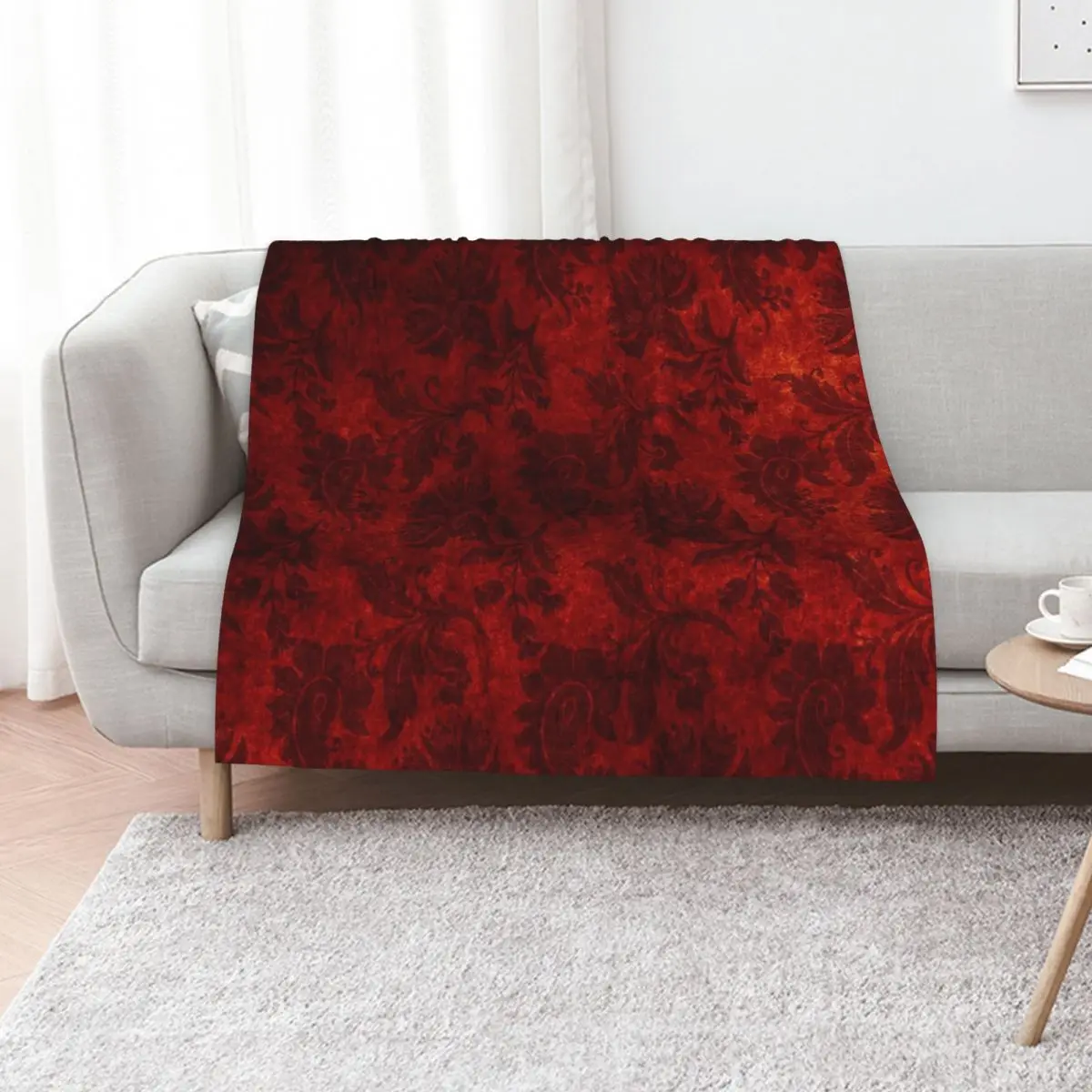 Red floral Gothic Velvet Damask Texture Throw Blanket Furry Furrys Sofa Throw Fashion Sofas Personalized Gift Blankets