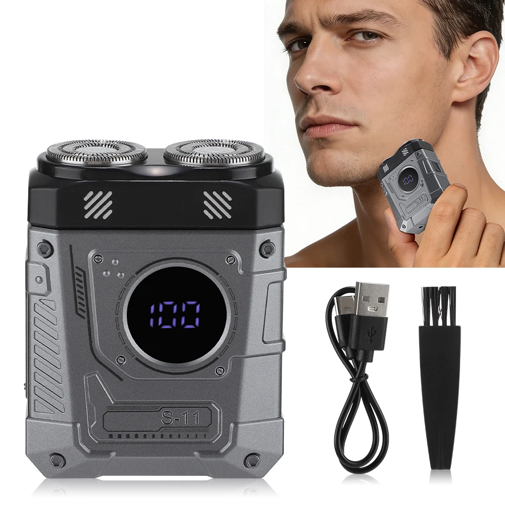 

Мужская электробритва с магнитными двойными лезвиями, перезаряжаемый триммер для бороды, мини-бритва, портативная дорожная бритва, моющаяся, для влажного и сухого использования