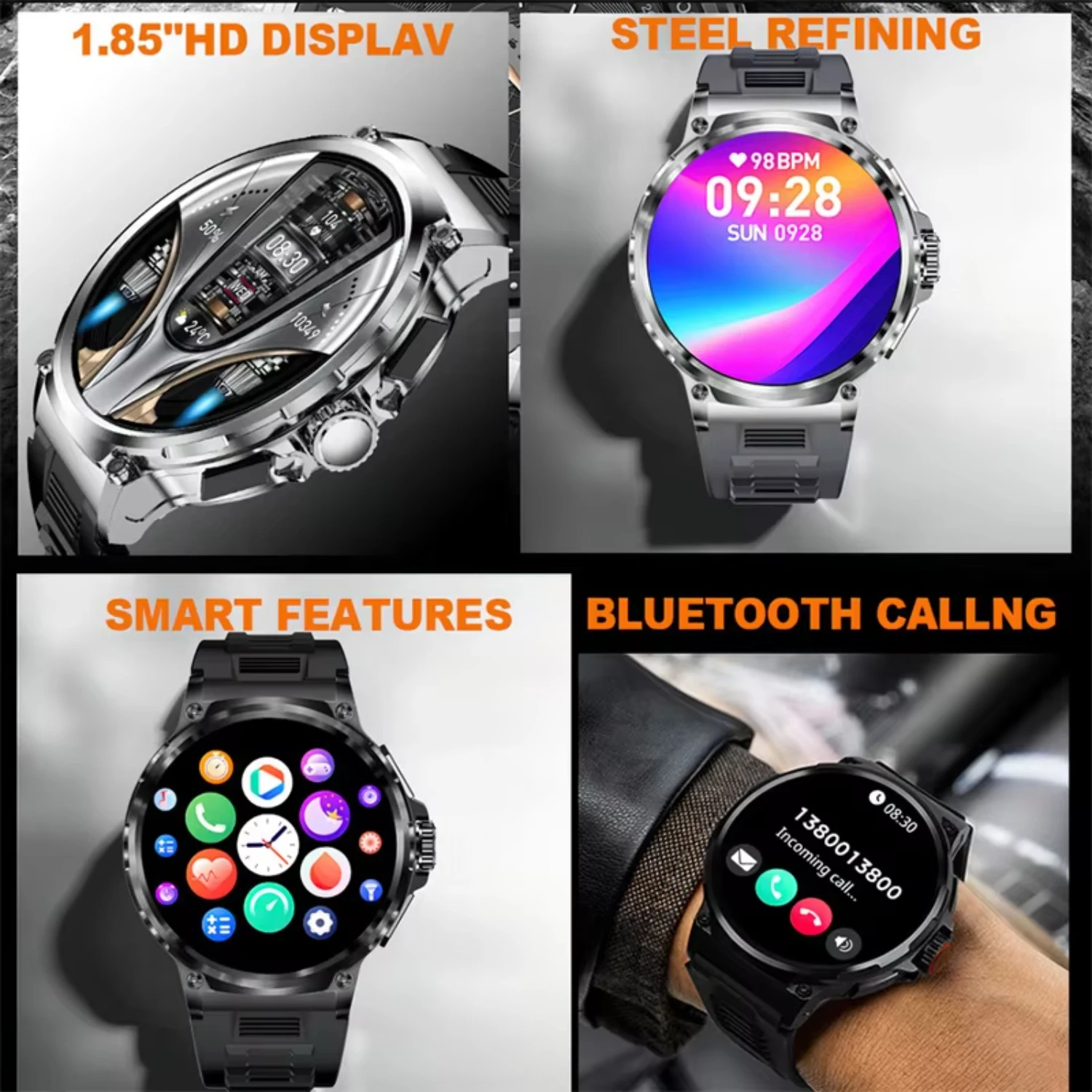 2024  1.85-Inch Ultra  Smartwatch, GPS Track,  Bluetooth Call; 710 Mah Large Battery 400+Dial, Suitable