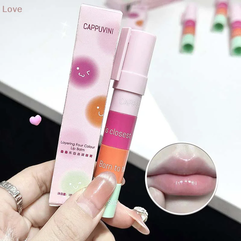[L&P] 1Pc 4 In 1 Cappuvini Kleurveranderende Lippenbalsem Combo Kit Hydraterende Hydraterende Anti-droogheid Oranje Lip Care Primer Lippenstift