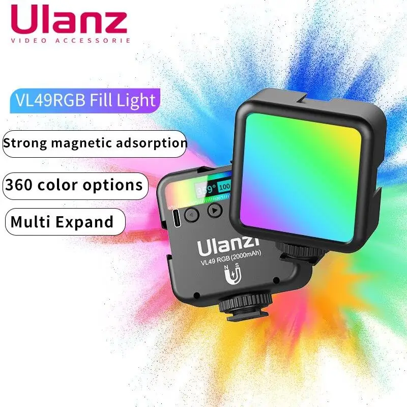 Ulanzi VL49 RGB LED Light Rechargable 2000mAh Fill Lamp for Smarthphone Camera Gopro Tiktok Video Photo Shooting Small Light Kit