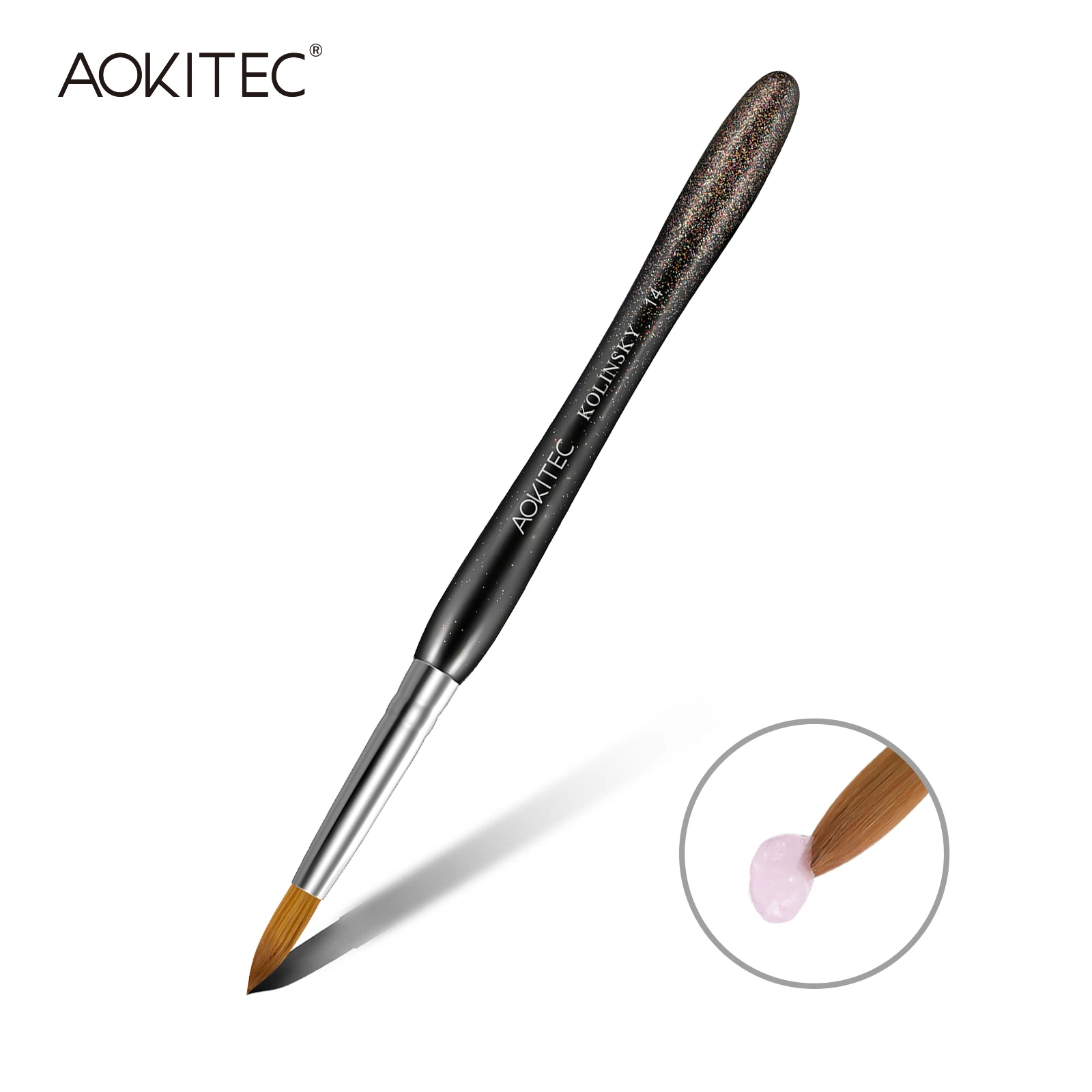 Aokitec Kolinsky Acrylic Nail Brush 1PC Black Flash S-Shape Kolinsky Hair Round Nail Art Brush for Manicure Tool Nail Art Design