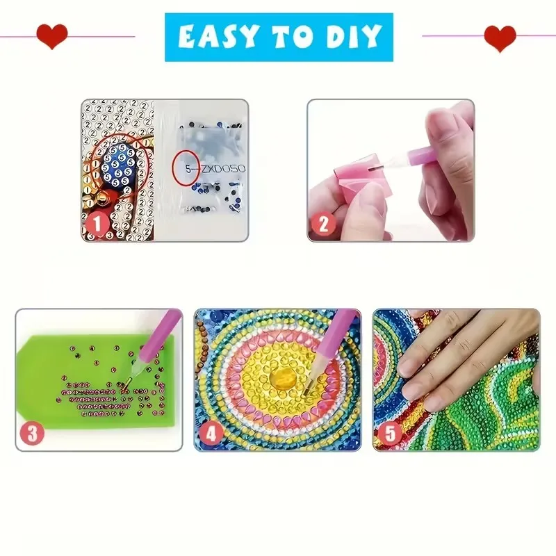 6 Pieces/Kit DIY Diamond Painting Kits Birthday Card Sets, Unique Flower Pattern Design, Sticker Diamond Art Mosaic Postcards, P - view 4