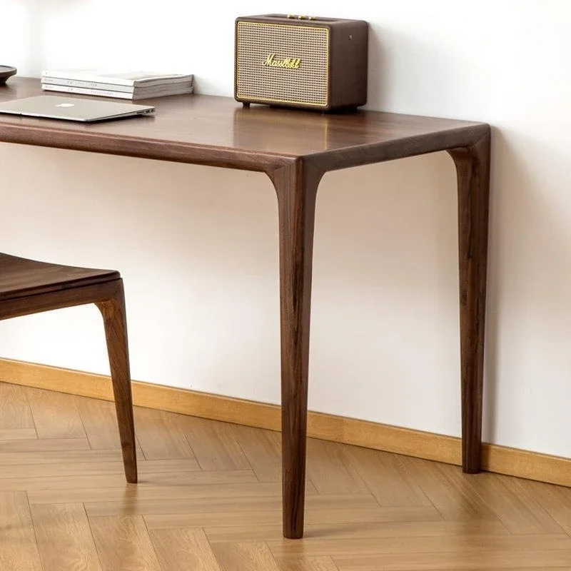 مجموعة طاولة طعام وكرسي من الخشب الصلب بالكامل وبسيطة وحديثة من الشمال، ومكتب نقر من خشب الجوز الأسود