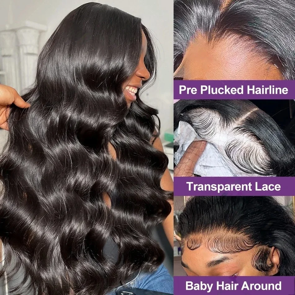 250 density 40 30 Inch 13x6 Hd Lace Frontal Body Wave Human Hair Wig 13x4 Brazilian Pre Plucked Human Hair Wig For Women image 3
