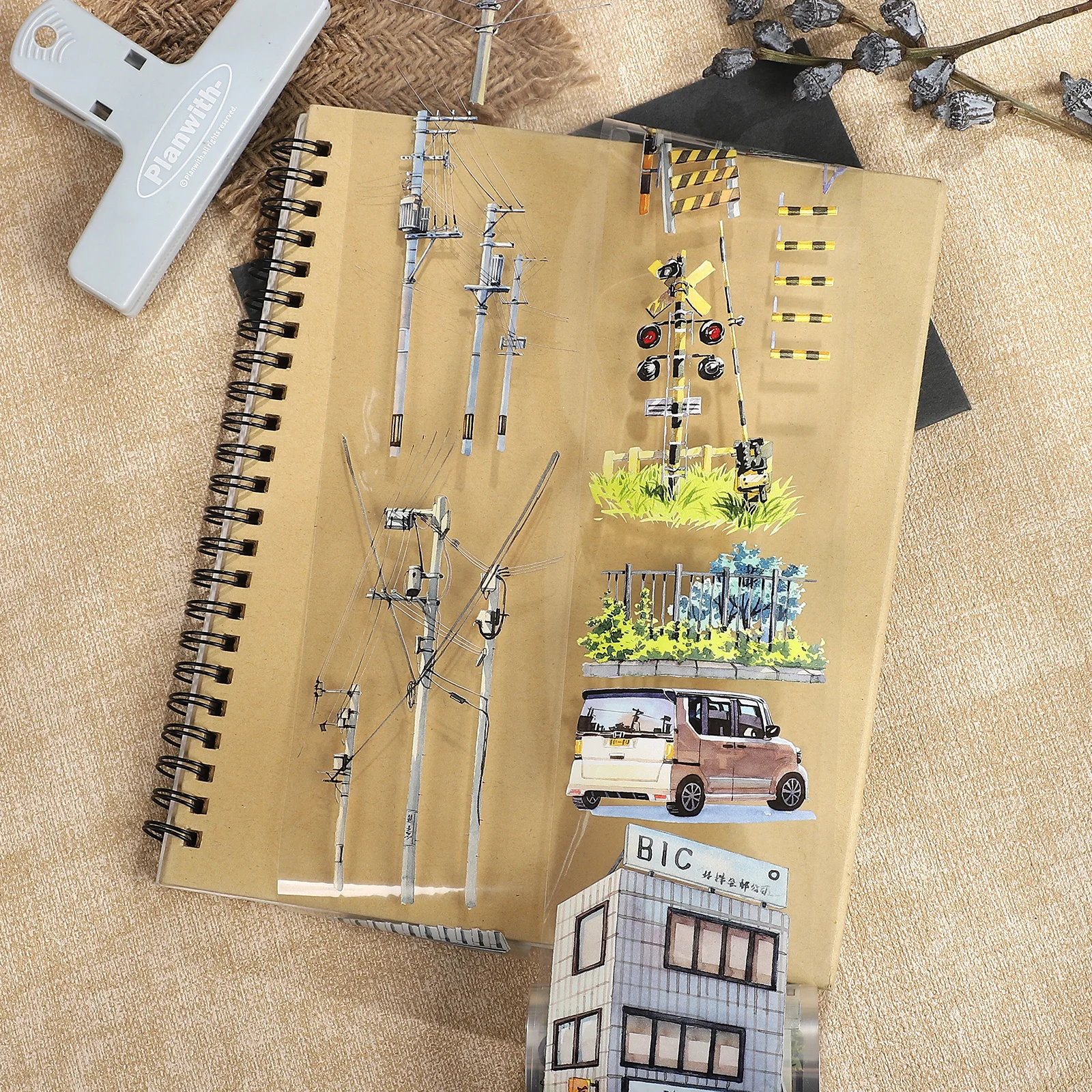 70mm*5.48m Vintage Street House Cable Landscape Landscape PET Tape Creative DIY Journal Material Collage Scrapbooking Stationery