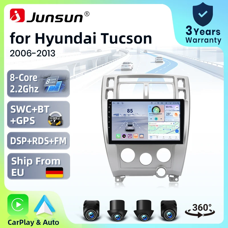 Systèmes stéréo intelligents Android 15 de 10 pouces Junsun pour Hyundai Tucson 1 JM 2004-2013, autoradio avec CarPlay sans fil, commande vocale AI, écran tactile IPS, lecteur vidéo multimédia intelligent, unité principale 2 Din, GPS, Mirror Link, Bluetooth automobile, 4G, DSP 8 cœurs, RDS, SWC
