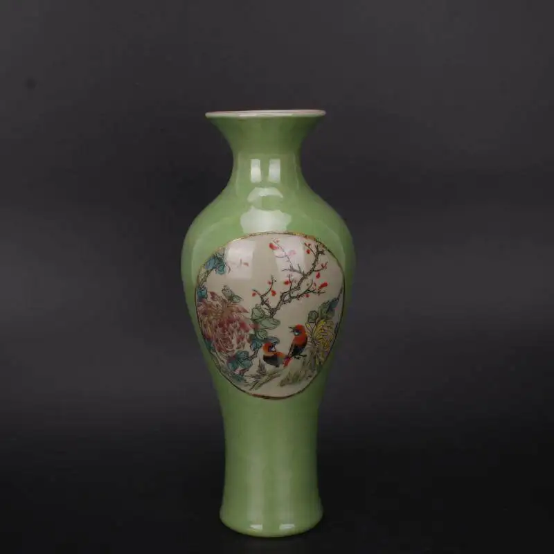 Traditional Chinese Green Glazed Flower and Bird Vase Antique Porcelain Folk Art Collection Ornament modern handicrafts