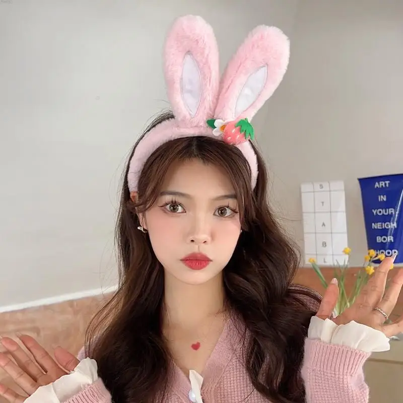

Милая плюшевая повязка на голову с ушками в виде кролика, милая маска для мытья лица для девушек, повязка для волос на выход, аксессуары для волос