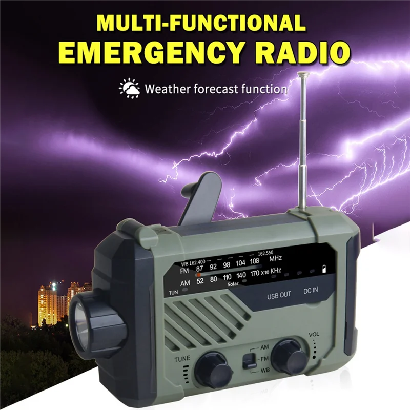 

FFYY-Multi-Function Solar Emergency Radio With AM/FM Bands Large Flashlight Hand-Crank Generator Portable Cell Phone Charger