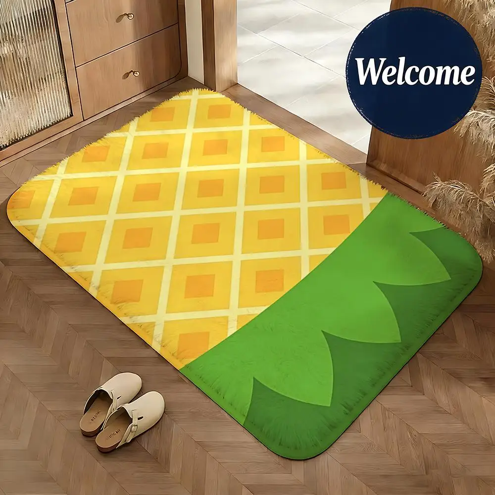Soft Flannel Floor Mat Art Pineapple Art Floor Mat Non-Slip Absorbent Doormat Bathroom Bedroom Home Decor Rug