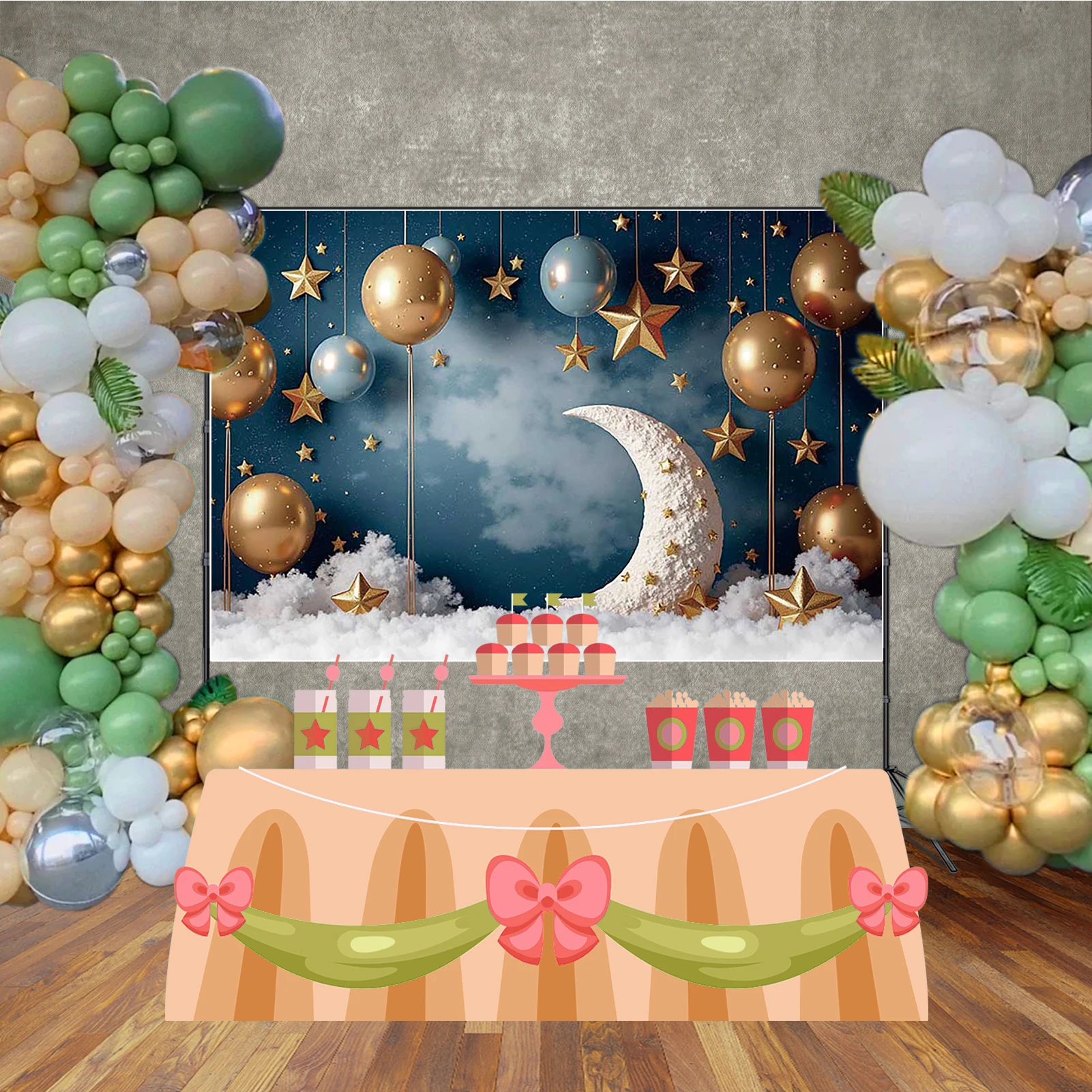 MOON.QG Frozen Birthday Decoration Photography Backdrop Teddy Bear Arch Balloon Summer Surfboard Princess Background Party Photo