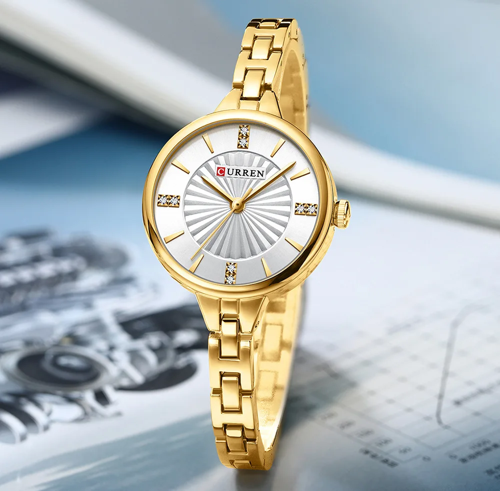 CURREN 9097 Top-Marke Damen-Quarzuhr, modisch, lässig, Gold, Silber, wasserdicht, Edelstahlarmband, elegante Damenuhr – Detail 15