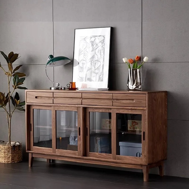 

Nordic Japanese-style black walnut dining side cabinet solid wood tea cabinet modern simple small apartment locker
