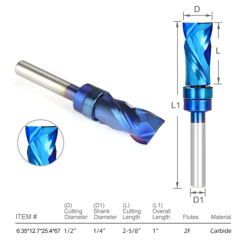 XCAN CNC Router Bit Compression Flush Trim Cutter 6mm 1/4 Shank Spiral UP&DOWN Cut Milling Cutter End Mill Carbide Milling Tool