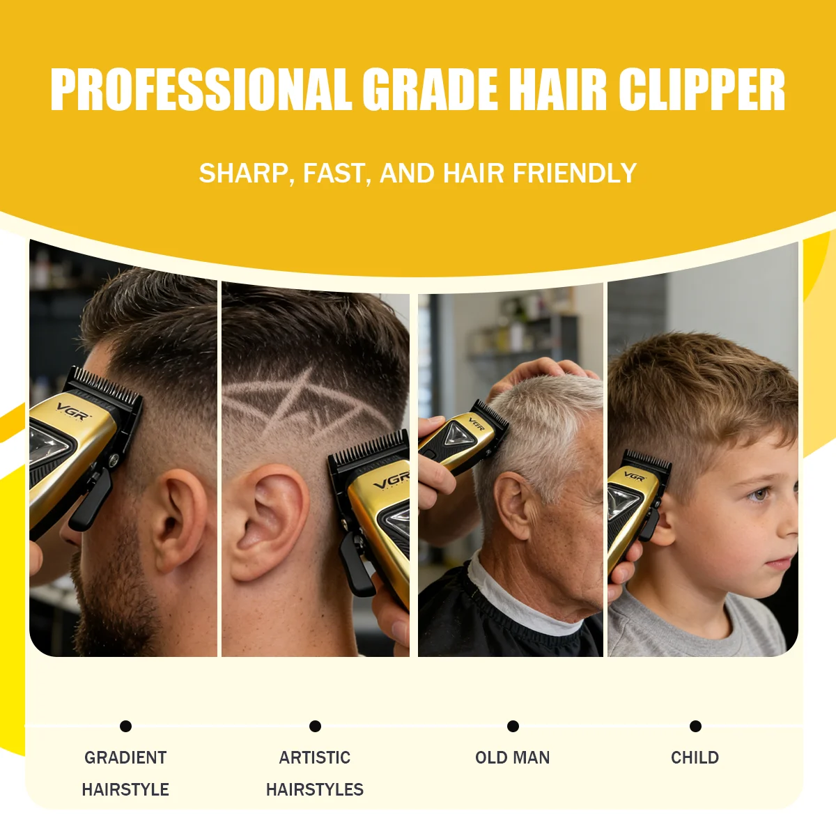 VGR Hair Trimmers Professional Hair Trimmers Vector Motor Haircut Machine 9000RPM Hair Clippers Adjustable Trimmer for Men V-015 image 6